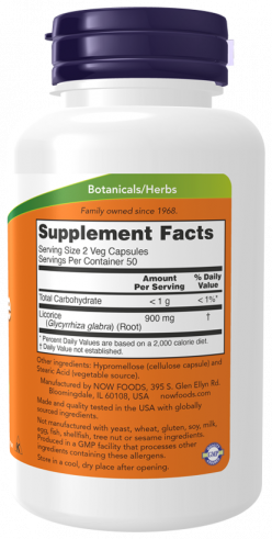 NOW Licorice Root 450 mg, Корень солодки 450 мг, 100 капсул
