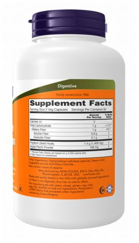NOW Psyllium Husk, Подорожник + Пектин, 180 капсул