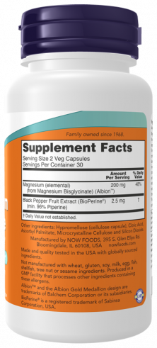 NOW Magnesium Glycinate with BioPerine, 60 капсул