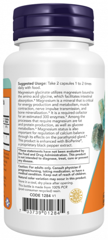 NOW Magnesium Glycinate with BioPerine, 60 капсул